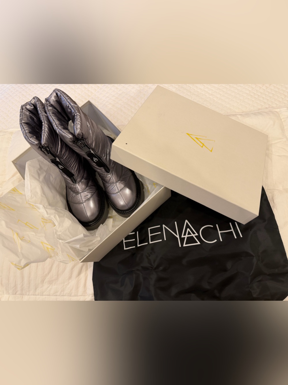 Elenachi Silver Puffer Boots